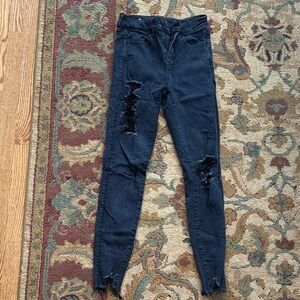Women’s American Eagle Distressed Black Skinny Stretch Jeans Black Size 2 Reg